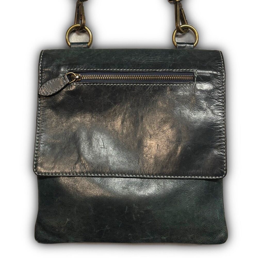 Distressed Dark Green Leather Crossbody Bag